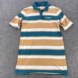 Guess Polo Shirt Mens Medium Multicolor Stripe Los Angeles Logo Cotton Casual